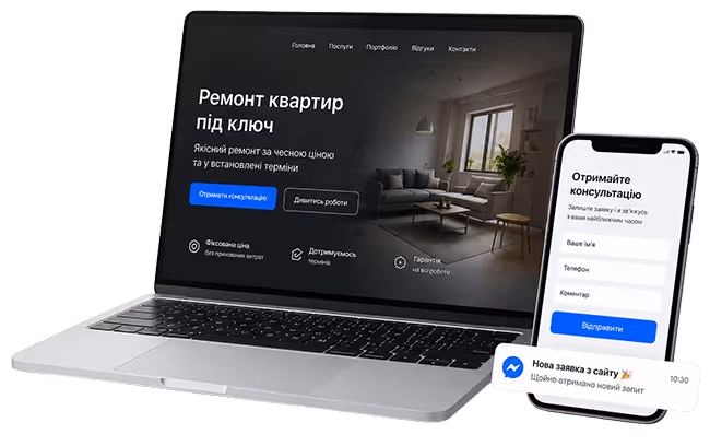 Laptop and phone with a landing page example