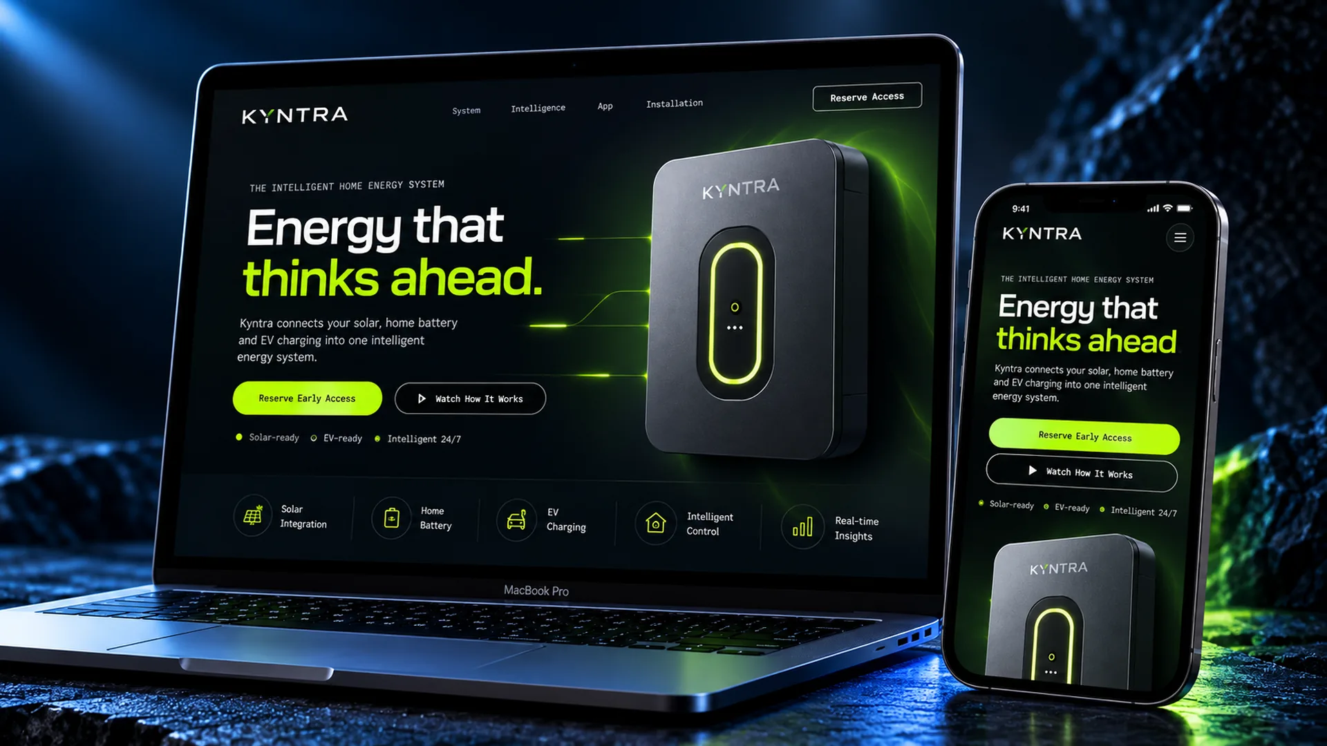 Мокап сайту KYNTRA на ноутбуці та смартфоні